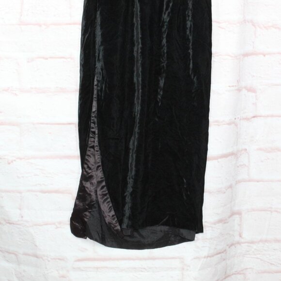 Vintage Geary Roark Kamisato 90s Black Rayon Side Slit Lattice Back Midi Dress 6 - Picture 3 of 9